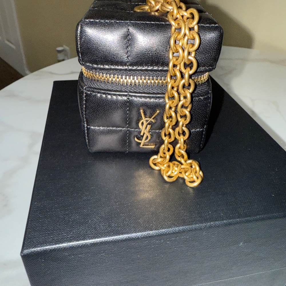 Yves Saint Laurent Black and Gold Mini Bag with Chain Strap